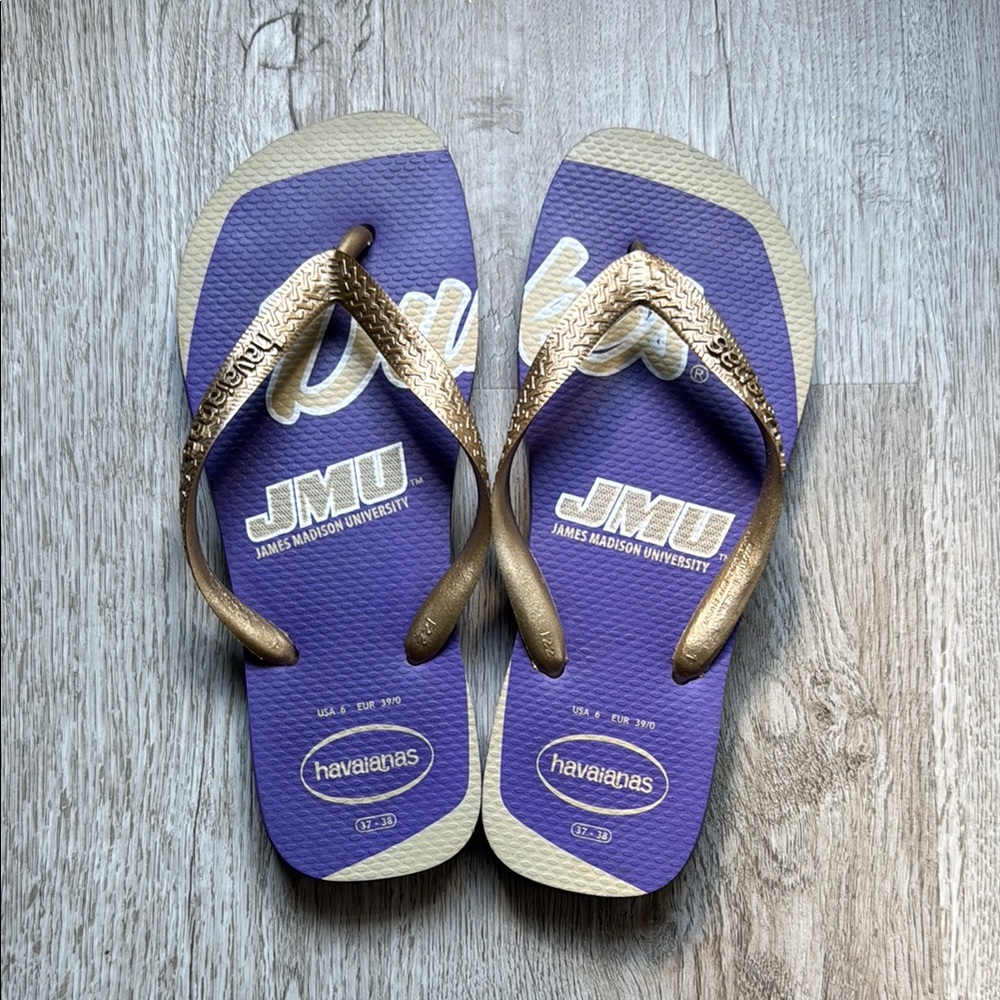 Havaianas JMU Purple and Gold Sandals